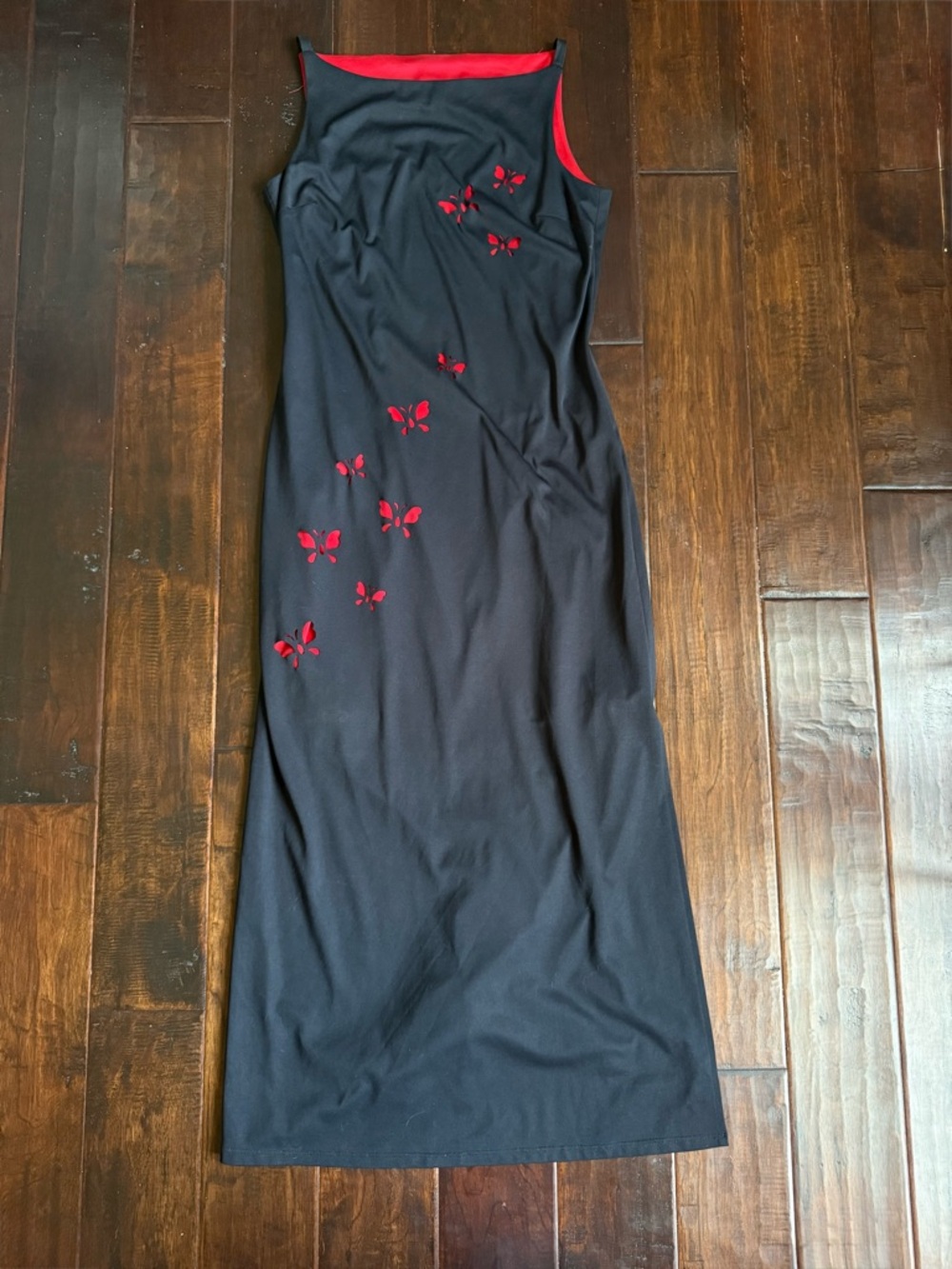 Y2K Black Butterfly Cutout Dress Red Lining Goth Fairycore Maxi